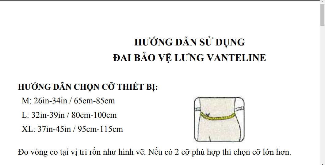 Đai bảo vệ lưng Vantelin