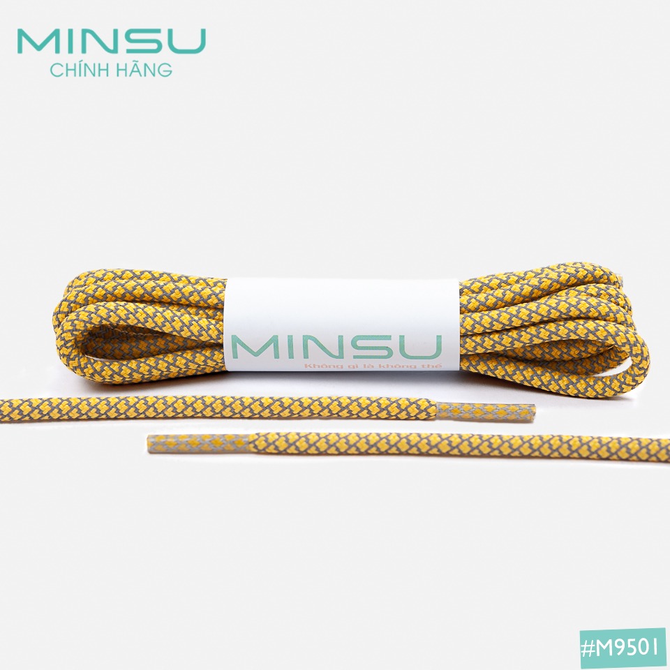 Dây Giày Phản Quang Tròn Chính Hãng MINSU Cao Cấp M9501, Dây Giày Thể Thao Sneaker Shoelaces Bản Tròn Nam Nữ yz350 110cm – Vàng