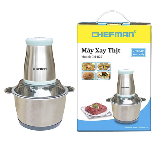 Máy Xay Thịt Cá Đa Năng Chefman 4 Lưỡi Dung Tích 2 Lít Cối Inox 304 Công Suất 300W - Hàng Chính Hãng