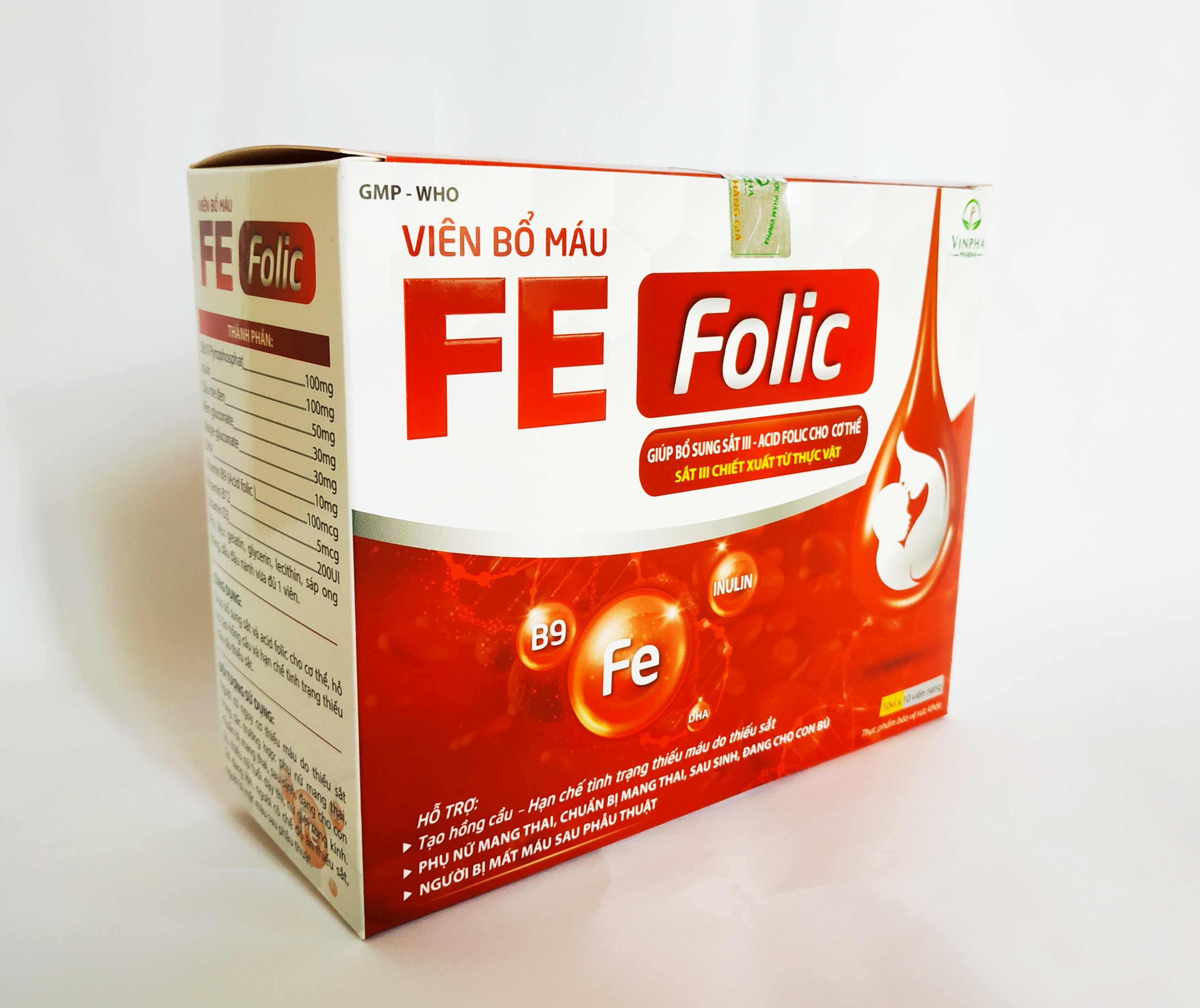 VIÊN BỔ MÁU FE FOLIC – BỔ SUNG SẮT III – ACID FOLIC – KHÔNG NÓNG, KHÔNG TÁO BÓN – BỔ SUNG SẮT CHO NGƯỜI THIẾU MÁU – ĐAU ĐẦU – HOA MẮT CHÓNG MẶT – PHỤ NỮ CÓ THAI VÀ CHO CON BÚ – HỘP 100 VIÊN