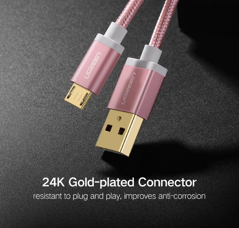 Ugreen UG30664US134TK 0.5M màu Hồng Cáp sạc truyền dữ liệu USB 2.0 sang MICRO USB đầu mạ vàng - HÀNG CHÍNH HÃNG