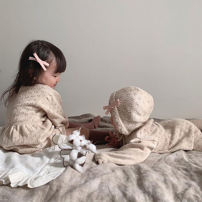 Sơ Sinh Bé Gái Đan Bodysuits Phong Cách Hàn Quốc Trẻ Sơ Sinh Bé Gái Jumpsuit Một Trong Những Bộ Trang Phục Tập Đi Cho Bé Gái Quần Áo
