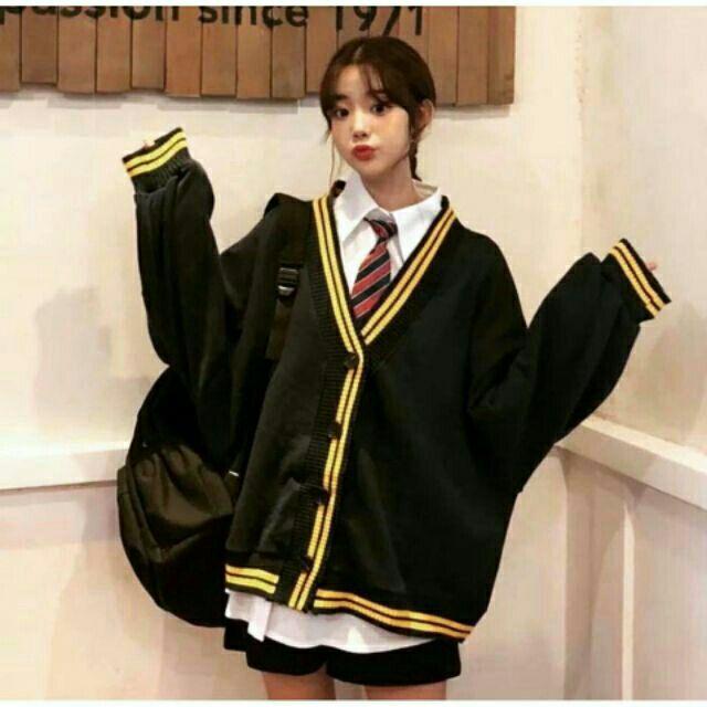 Áo khoác cardigan viền sọc, kèm hình thật