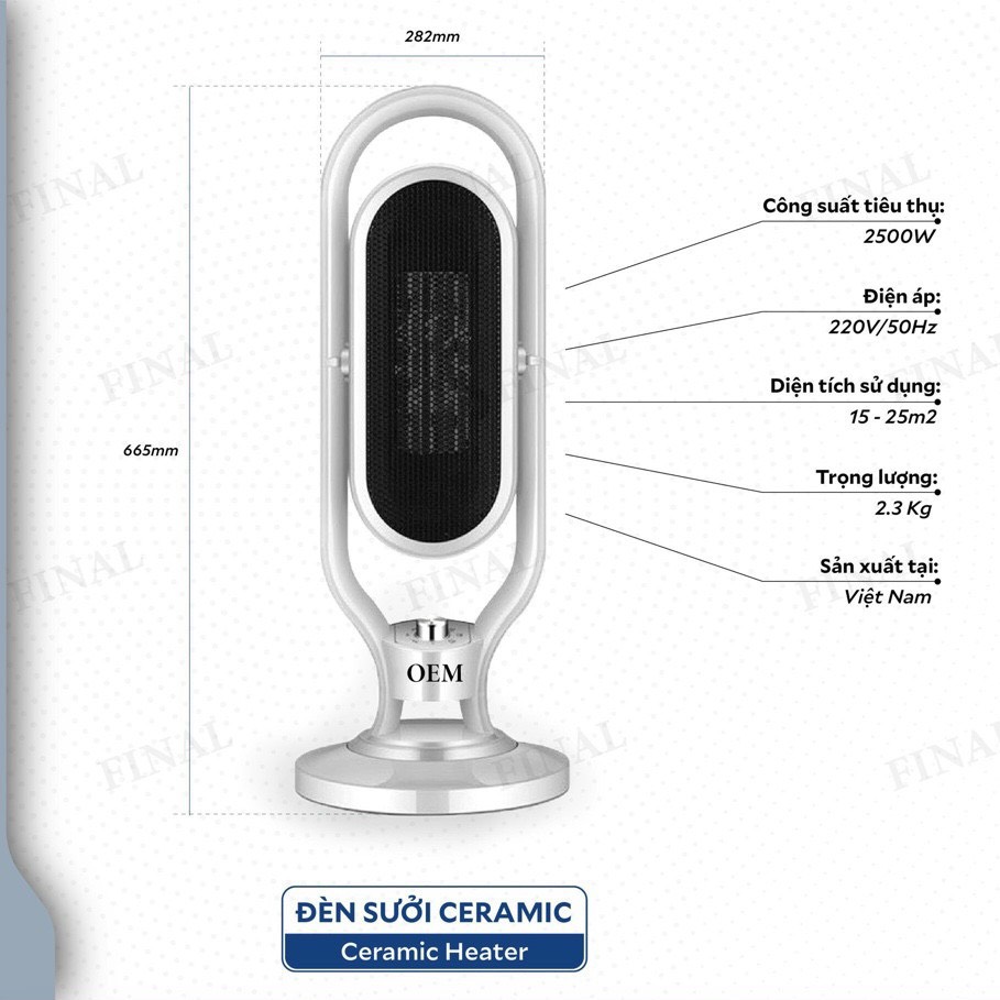 Quạt làm ấm gốm ceramic sưởi ấm - Đèn làm ấm hồng ngoại halogen