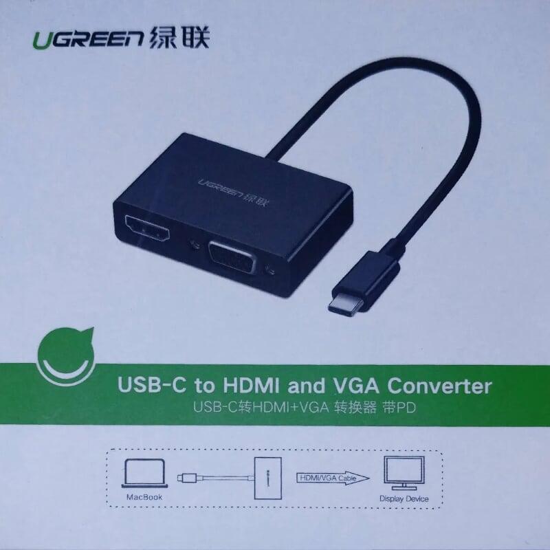 Ugreen UG50507CM164TK 15CM màu Đen Bộ chuyển đổi TYPE C sang HDMI + VGA + hỗ trợ nguồn TYPE C - HÀNG CHÍNH HÃNG