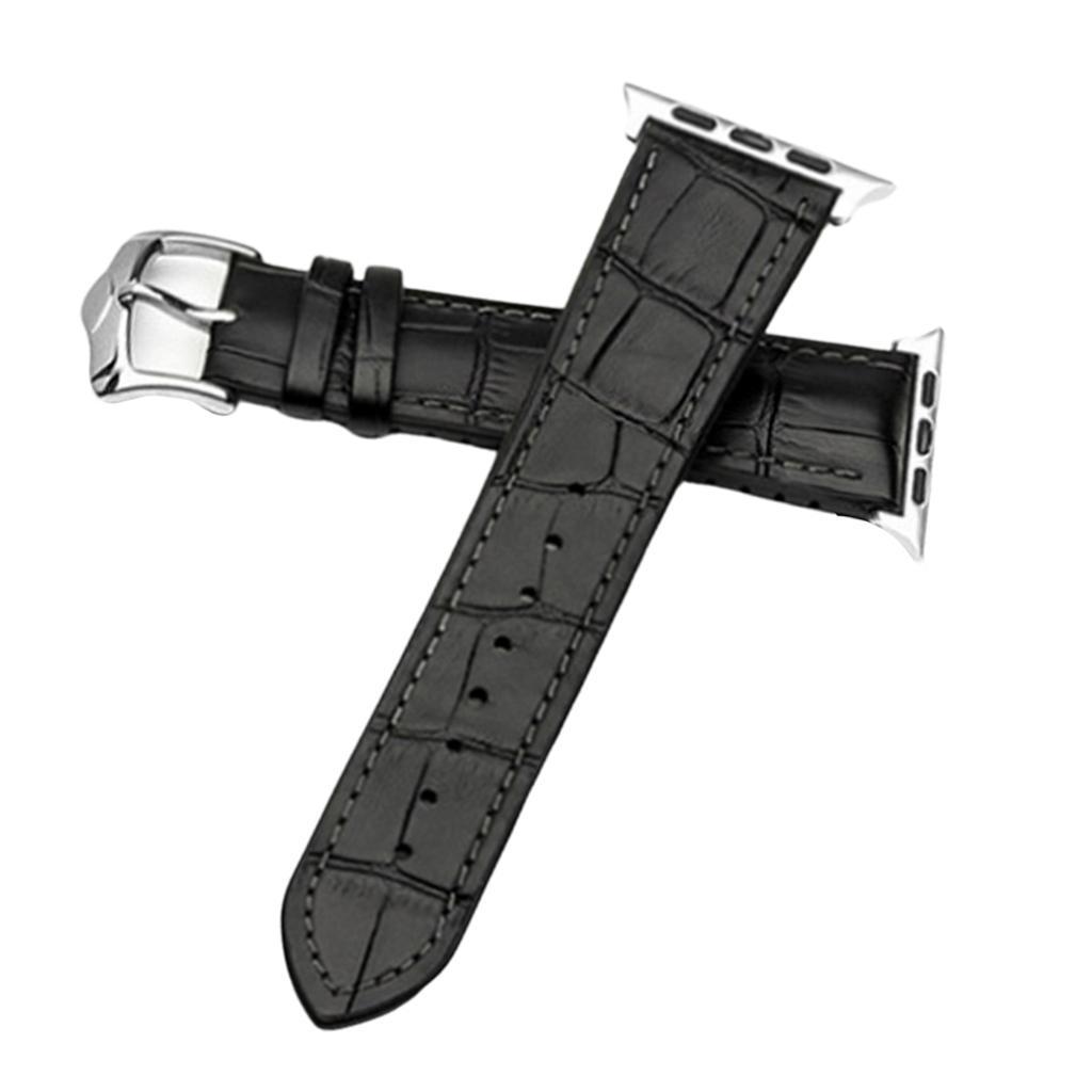 Leather Rubber Wrist Watch Strap Band Replacement Wristband 38mm Black