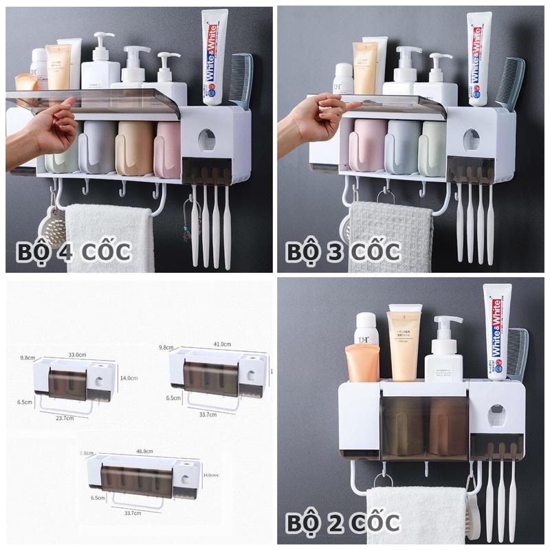 Bộ Nhả Kem Đánh Răng Kèm Kệ Để Đồ Nhà Tắm Thông Minh 3 cốc