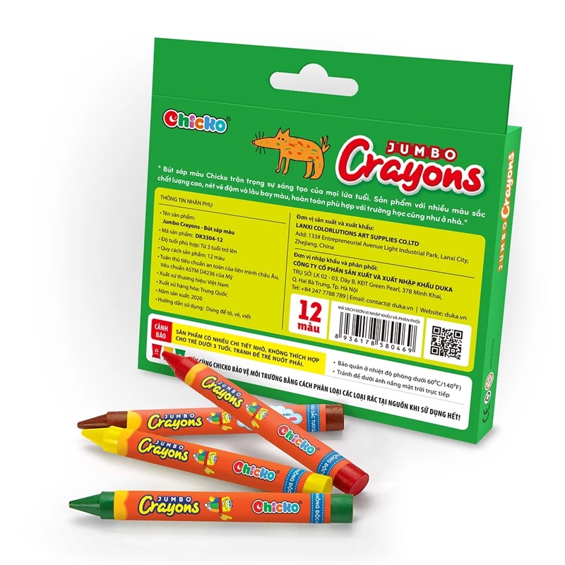 Bút Sáp Màu Chicko Jumbo Crayons - 18 Màu - DK3304-18