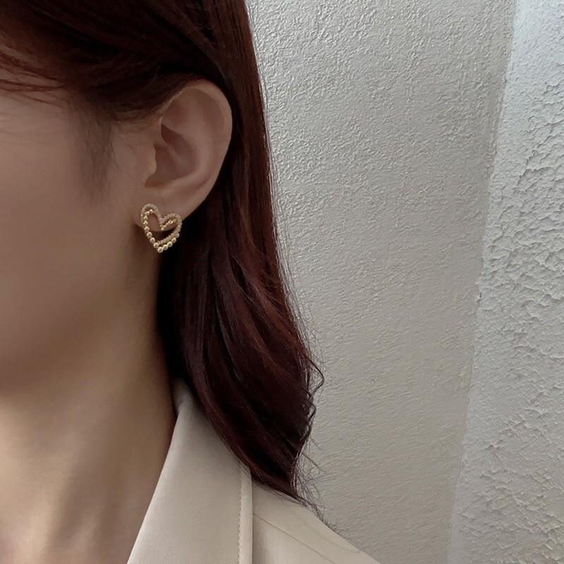 Bông tai hình trái tim đính đá mẫu mới