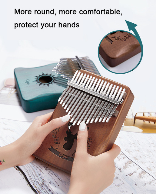 Đàn kalimba 17 phím gỗ nguyên khối Mahogany Cega -IM170153 họa tiết chú nai Tặng búa chỉnh âm , stick màu, khăn lau đàn và bông tắm xơ mướp PROVK399