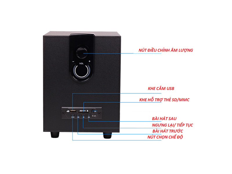 Loa Bluetooth  điện thoại tivi máy tính laptop gắn usb thẻ nhớ PKCB 3900 bass ấm 3 trong 1 cắm điện trục tiếp 1 bộ 3 chiếc loa  Màu Đen