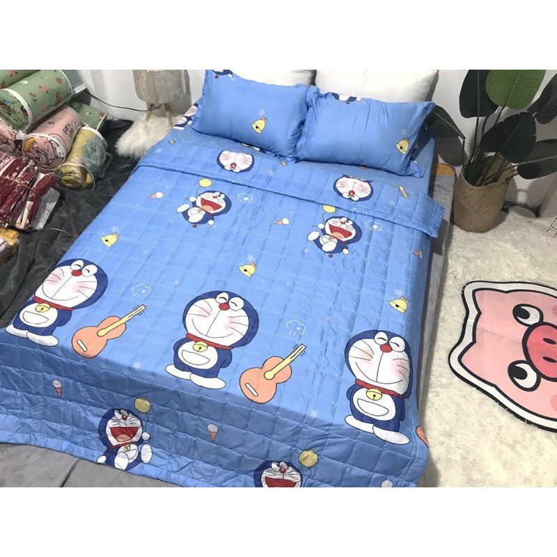 Chăn Hè Cotton Poly Mẫu Doremon Đàn (Không Kèm Ga Gối) - Tặng 1 Bàn Chải BOSSI