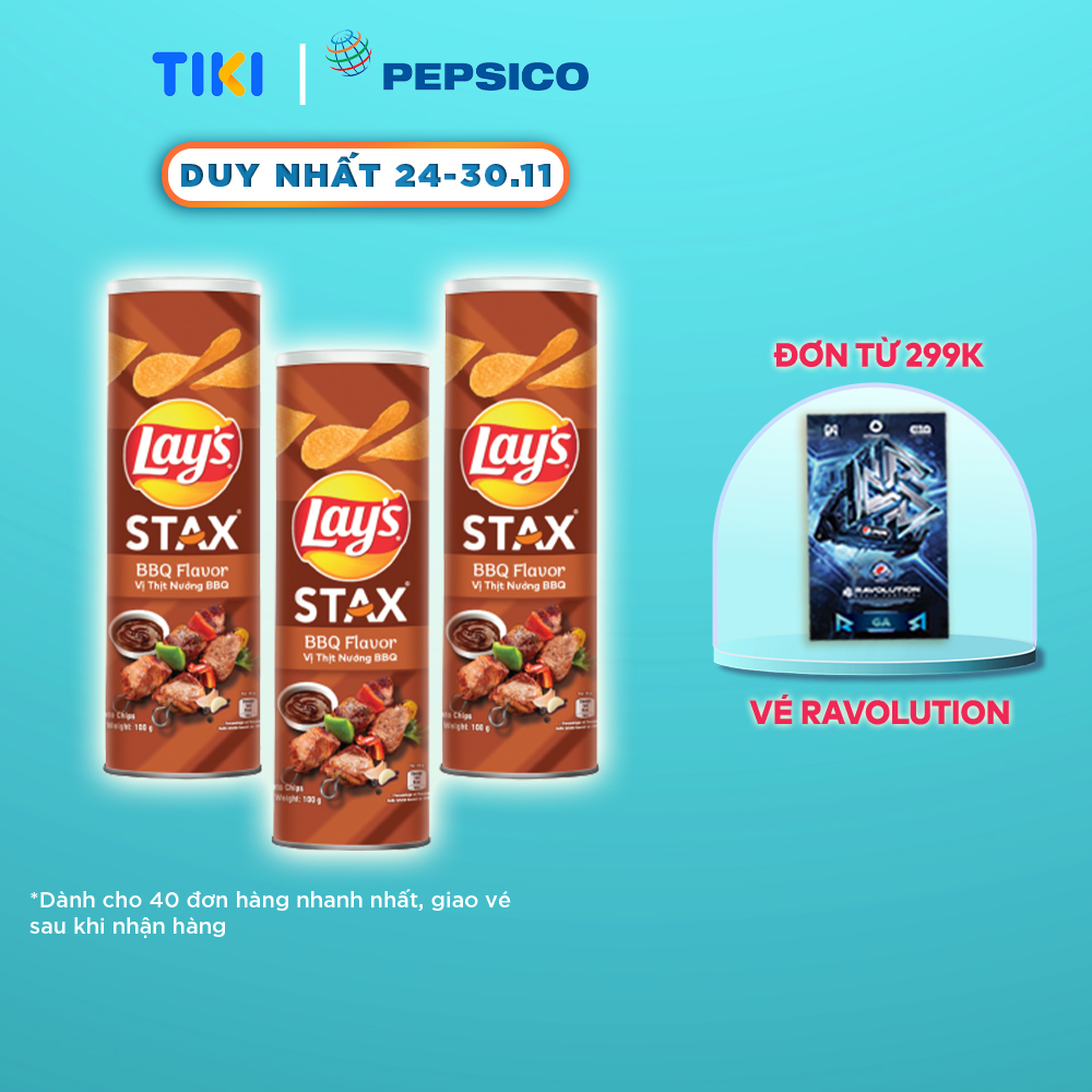 Hình ảnh Combo 3 Lay’s Stax Khoai Tây Miếng Vị Thịt Nướng BBQ 100gr