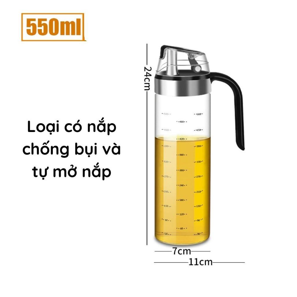 Chai Lọ Bình thủy tinh đựng dầu ăn nước mắm tự mở nắp khi rót 550ml