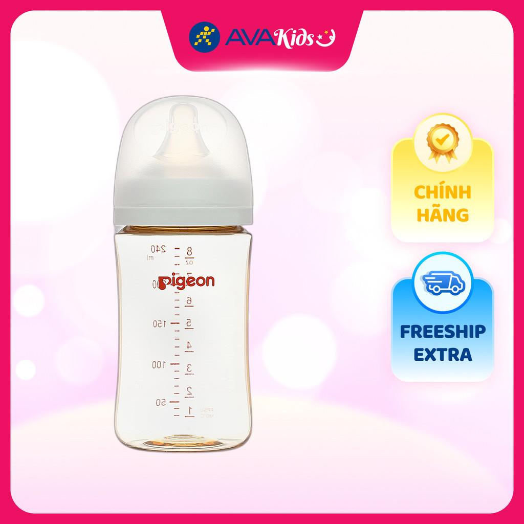 Bình sữa nhựa PPSU Pigeon Softouch Plus WN3 cổ rộng 240 ml (từ 3 tháng) - Hàng Chính Hãng