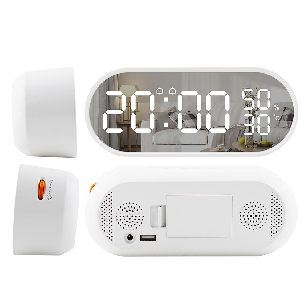 Mirror Digital Alarm Clock Touch Control Table Clock 2 Alarm Clock with Snooze Backlight Adjustable Large LED Display Time Temperature Humidity Detector Desktop Home Decor