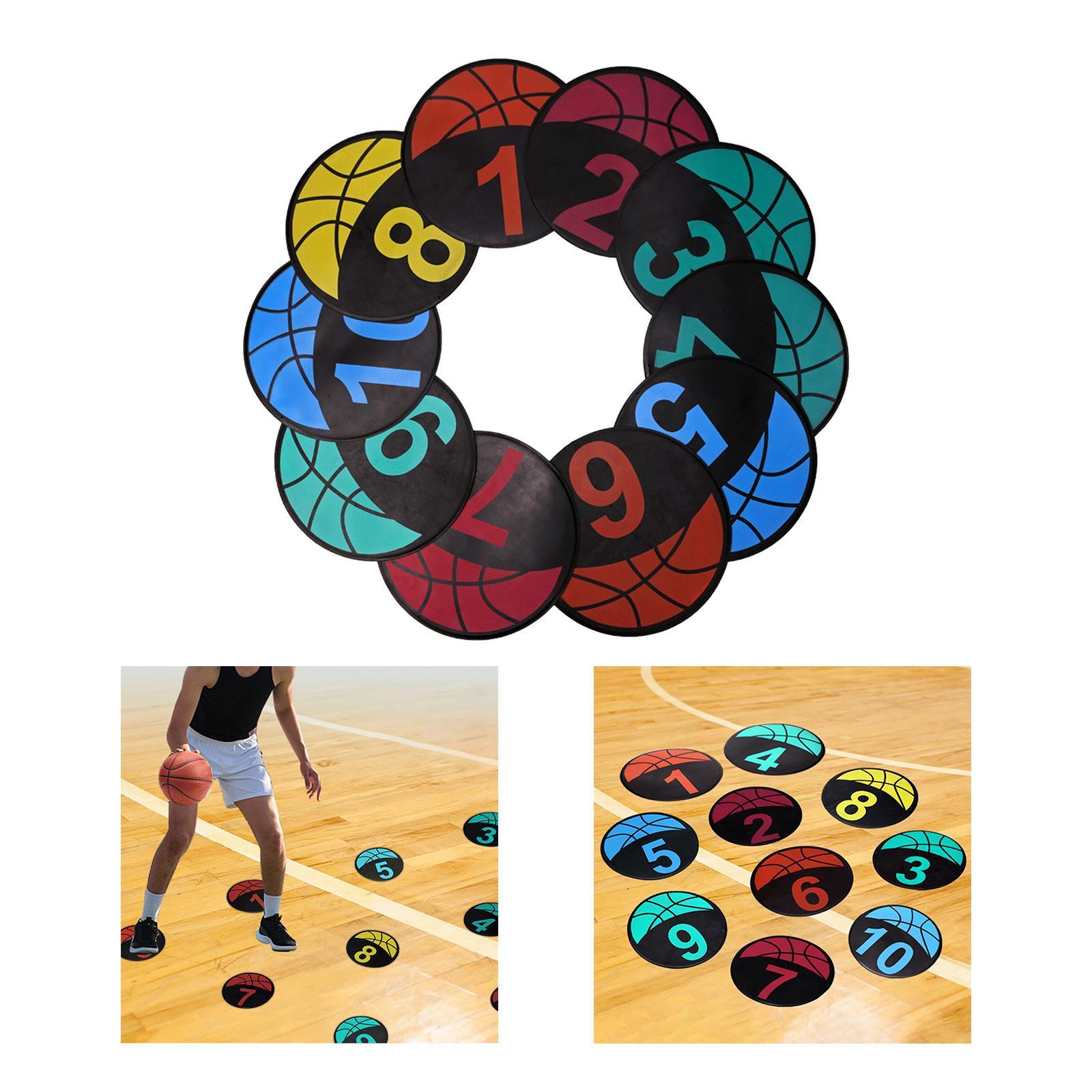 10Pcs Basketball Spot Markers Flat Disc Markers Gym Floor Anti Slip Footstep Mat Skill Training Mat Trainer Aid for Classroom Drills Soccer Sports