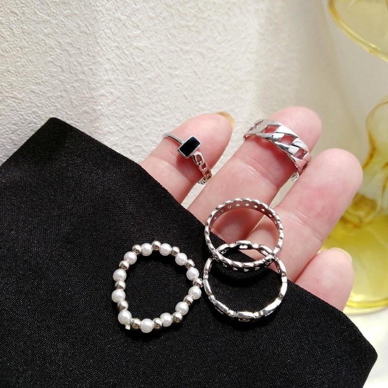 Set Nhẫn Nữ 5 Chiếc Mạ Bạc 925 Cá Tính Sang Trọng Thiết Kế Mới