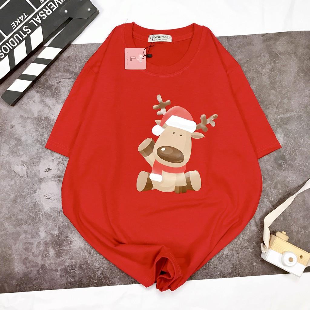 - Áo Thun Tay Ngắn Unisex Đủ Size M- XL Hình Tuần Lộc Đón Giáng Sinh NOEL