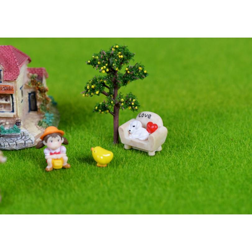 Mô hình chó ngồi ghế trang trí tiểu cảnh, terrarium quà tặng trang trí