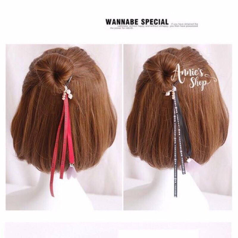 Cột tóc Hàn Quốc dây buộc tóc lụa dải dài kèm hoa tiểu thư, thun tóc, chun tóc tiểu thư