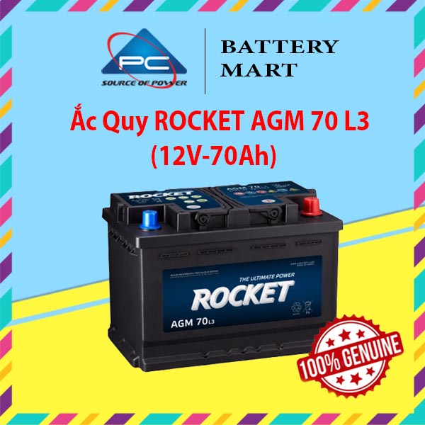 Bình Ắc Quy 12V-70Ah, Ắc Quy ROCKET AGM 70 L3