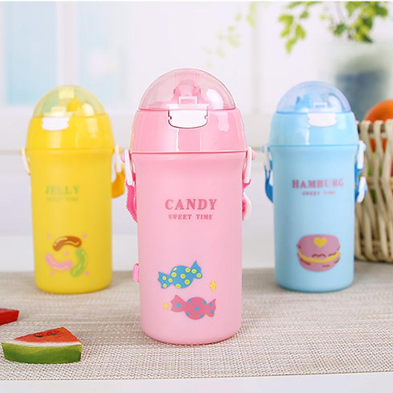 Sức Chứa Lớn 500ML Hoạt Hình Dễ Thương Trẻ Em Học Chống Rò Rỉ Nước Bé Ống Hút Tập Uống Du Lịch Dây Đeo Vai Cốc