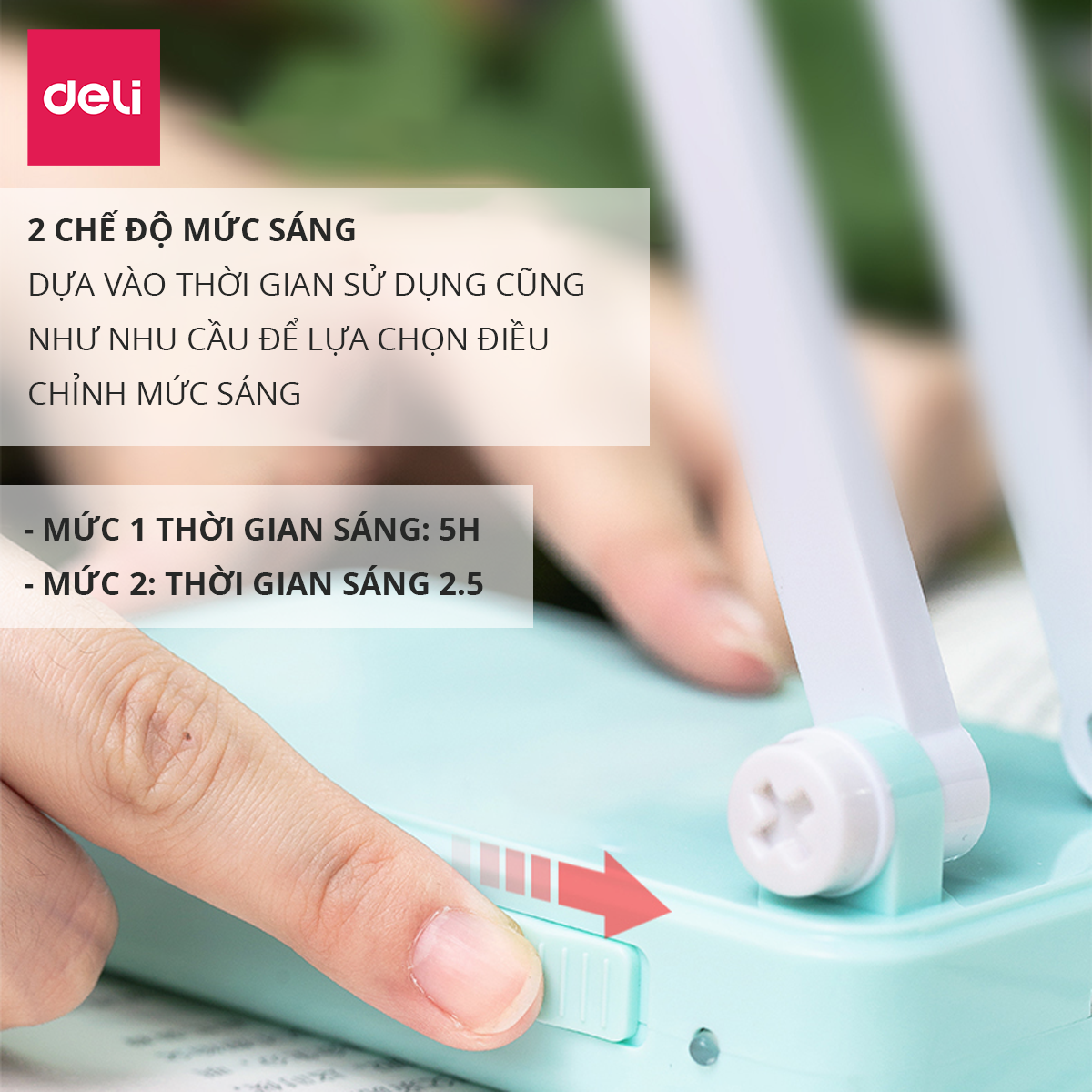 Đèn học để bàn tích điện gấp gọn Deli - 2 mức độ sáng -Đọc sách, làm việc (Học sinh, Sinh viên, Văn phòng) - 3676