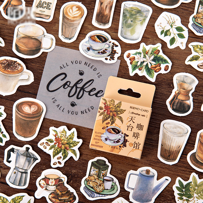 Sticker chủ đề Cafe - Hộp 45 miếng dán trang trí sổ tay Bullet Journal - M118