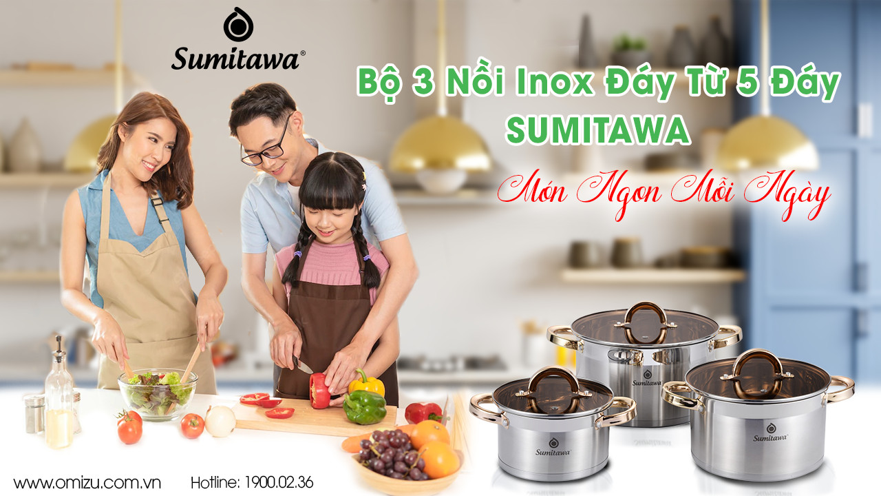 BỘ 3 NỒI INOX 5 ĐÁY SUMITAWA SM 36  CAO CẤP