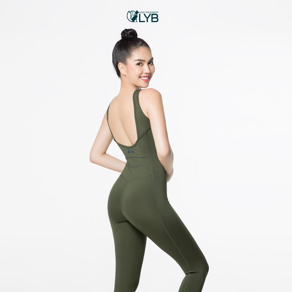 Jumpsuit tập thể thao gym yoga dài form ôm cá tính tôn dáng xanh rêu LYB - FW22-S00004