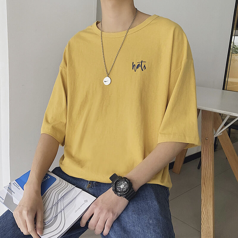 Áo bó sát/Áo T-shirt/Áo phông nam, cổ tròn, cộc tay, họa tiết in hoa, tay lỡ, phong cách Hàn Quốc TA60