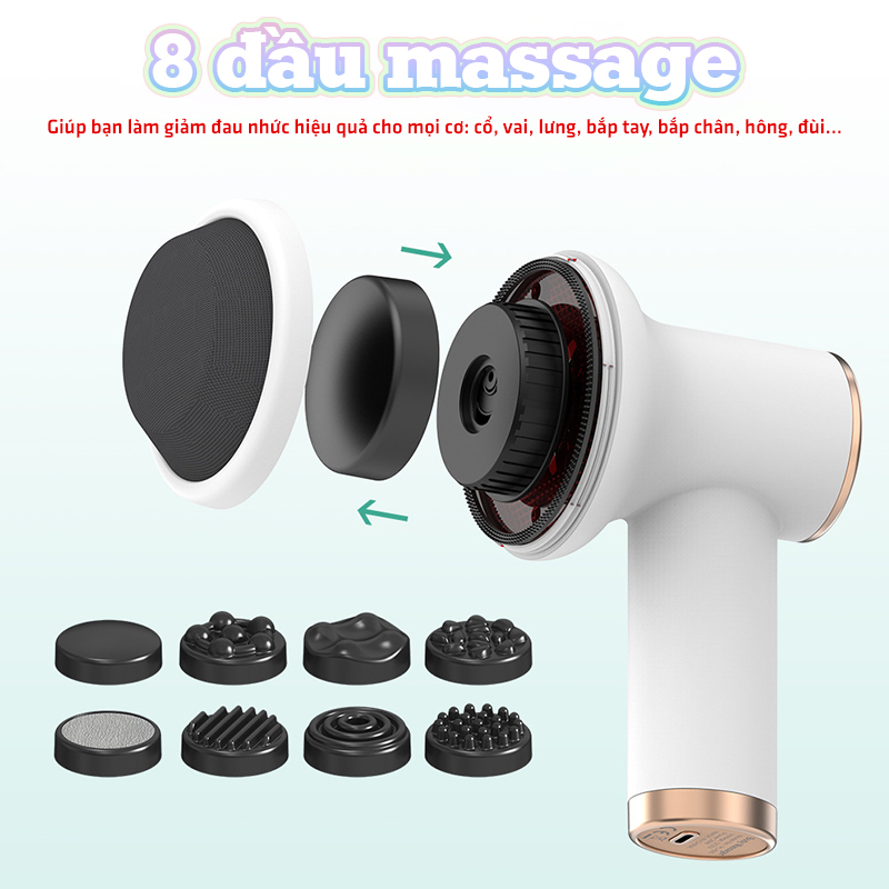 Máy Massage Cầm Tay Mini Puli PL-681DC - 8 Đầu Matxa, Công Suất Mạnh Mẽ Giúp Giảm Đau Mỏi, Thư Giãn