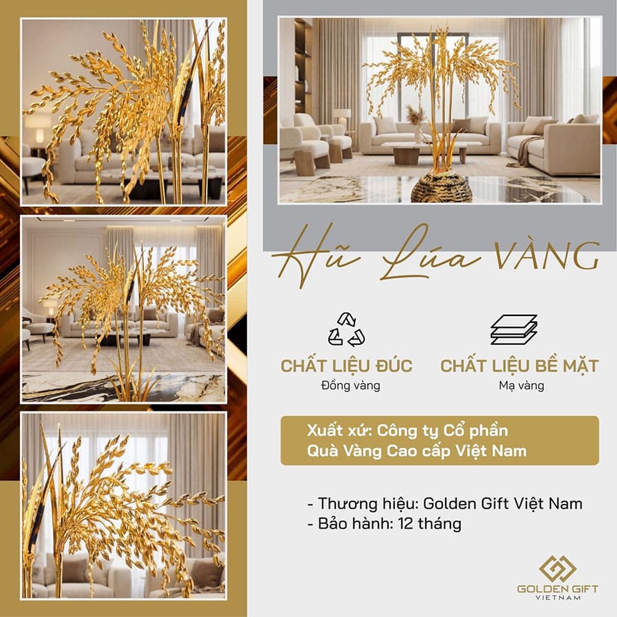Hũ Lúa Tài Lộc Mạ Vàng 24K Golden Gift Việt Nam – Quà Tặng Tân Gia, Khai Trương, Phong Thuỷ May Mắn
