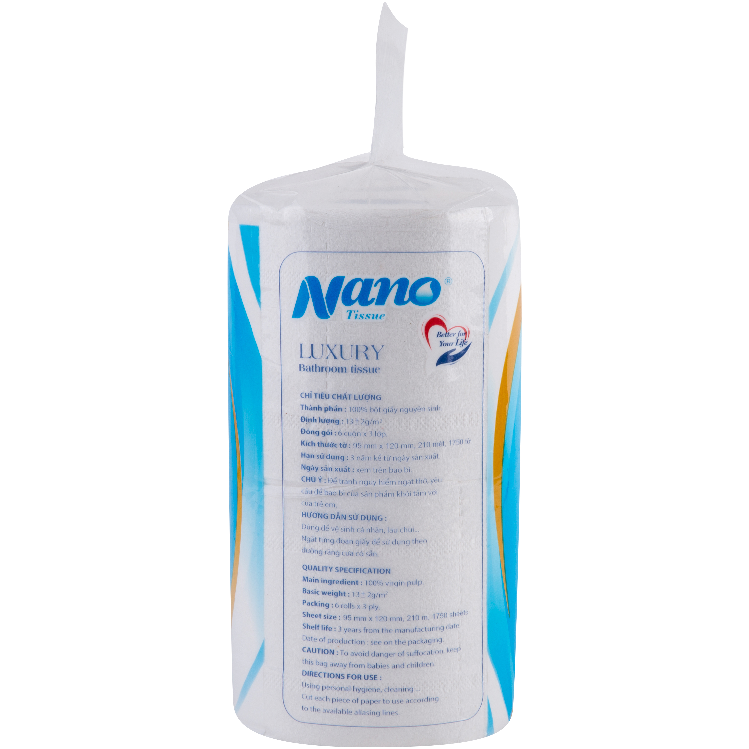 Giấy vệ sinh Nano 6 cuộn có lõi, giấy 3 lớp dày dặn tiết kiệm