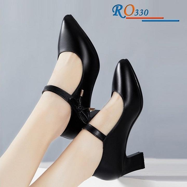 Giày sandal nữ cao gót 5 phân ba màu đen đỏ kem hàng hiệu rosata ro330