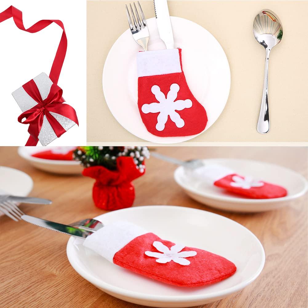 Người giữ dao kéo Giáng sinh mini, 24 miếng rửa chén Giáng sinh màu đỏ, vớ trang trí bàn Giáng sinh, đồ trang trí Giáng sinh nhỏ cho bữa tối / các bữa tiệc Xmas