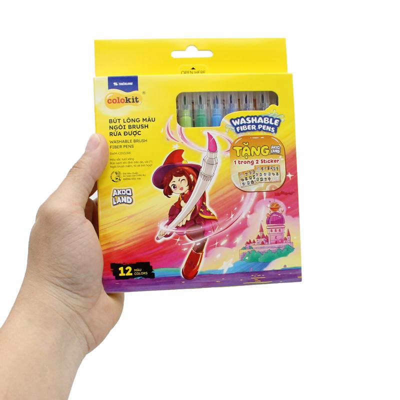 Hộp 12 Bút Lông Màu Ngòi Brush Rửa Được - Nhân Vật Akooland Thế Giới Học Cụ Thần Kỳ - Colorkit SWM-C010/AK