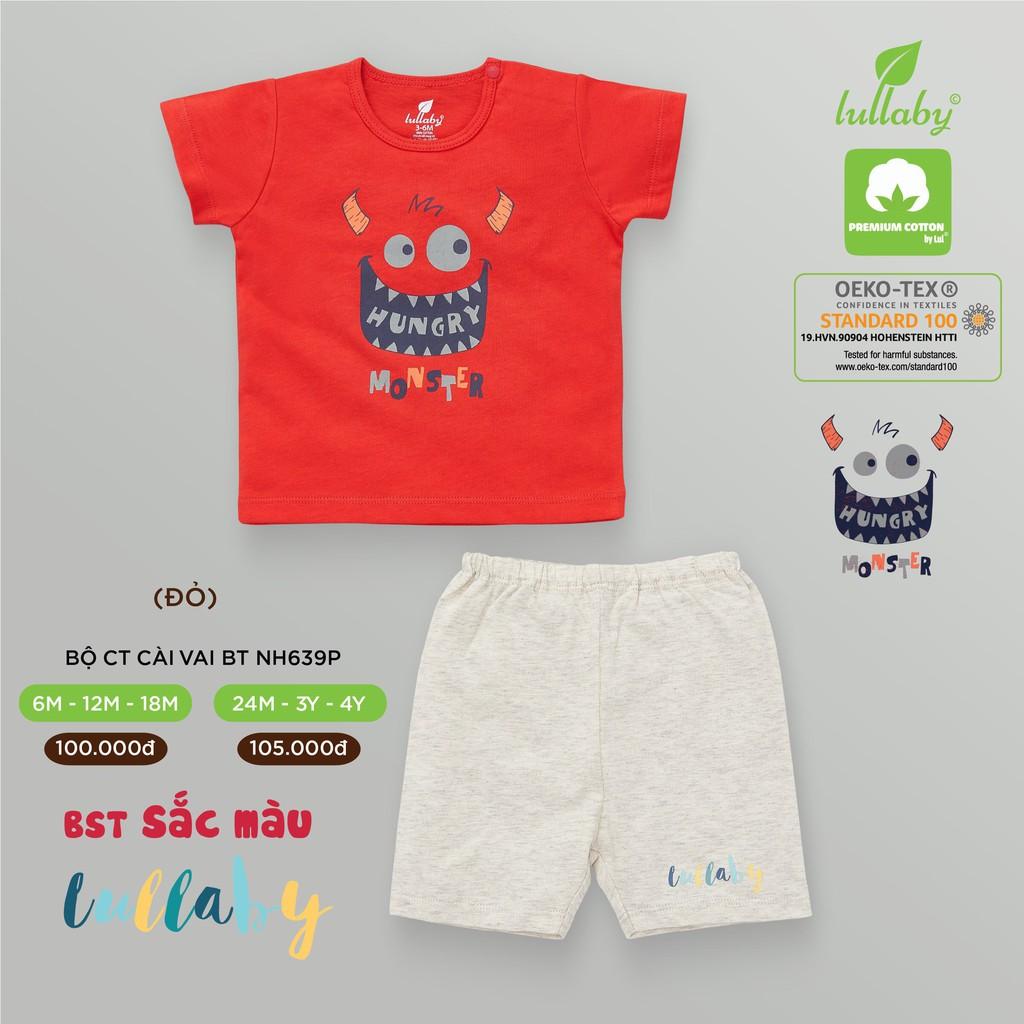 Bộ cộc tay bé trai Lullaby NH639P, bộ cài vai cotton mềm mịn