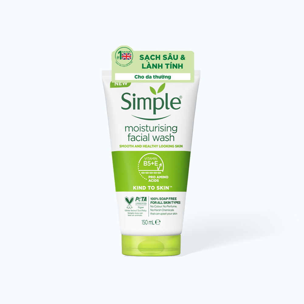 Sữa Rửa Mặt Simple Moisturising Facial Wash - Sữa rửa mặt Simple sạch sâu hiệu quả - cho da thường 150ml
