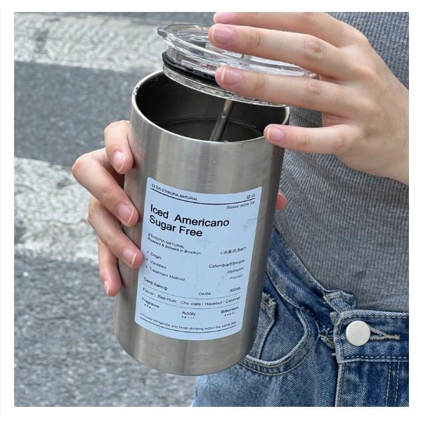 Cốc Giữ Nhiệt, Cốc Uống Nước Iced Americano Inox 304 Có Ống Hút Ly Uống Coffee 600ML Giữ Nhiệt 6-8 Tiếng