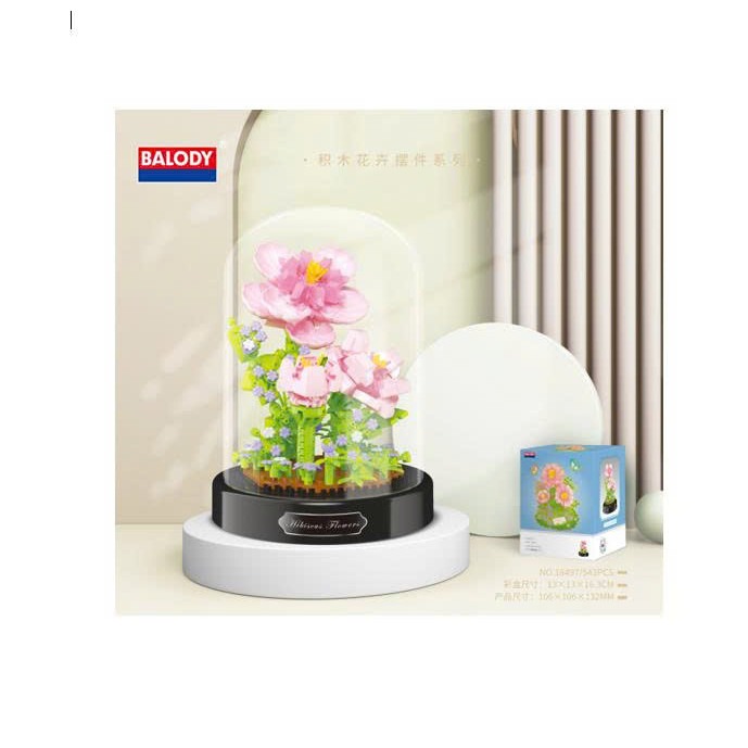BALODY 18497 - Mô hình hoa hồng trang trí để bàn - Xếp hình mini siêu đẹp
