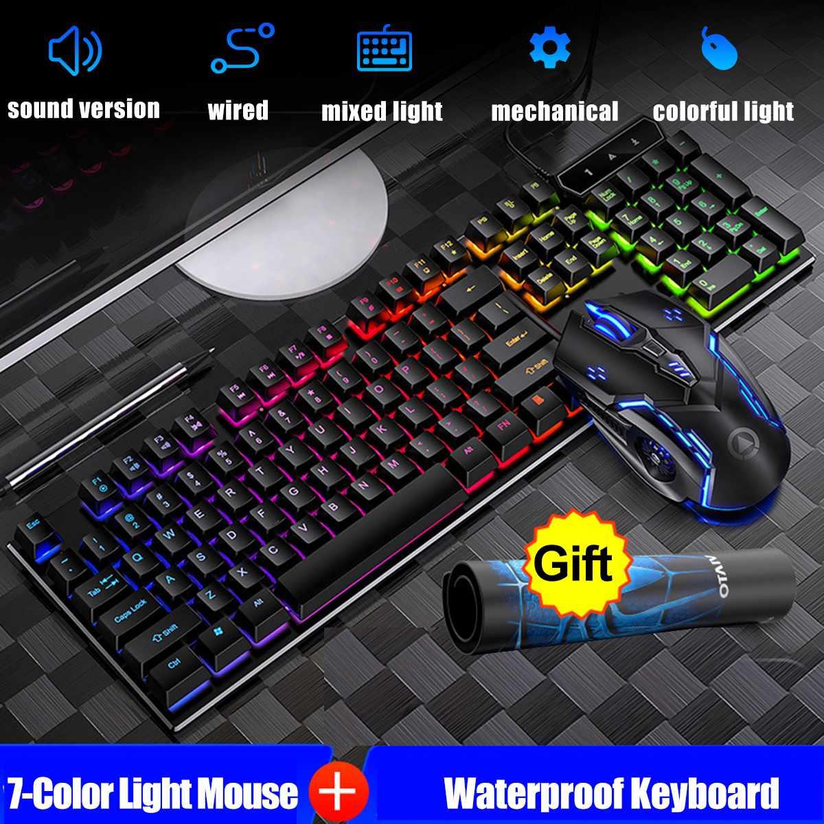 Đèn Nền LED Nhiều Màu Sắc USB Bàn Phím Cơ Gaming Chuột 3200DPI 6 Nút Thiết Game Thủ Máy Tính Dành Cho Máy Tính Laptop