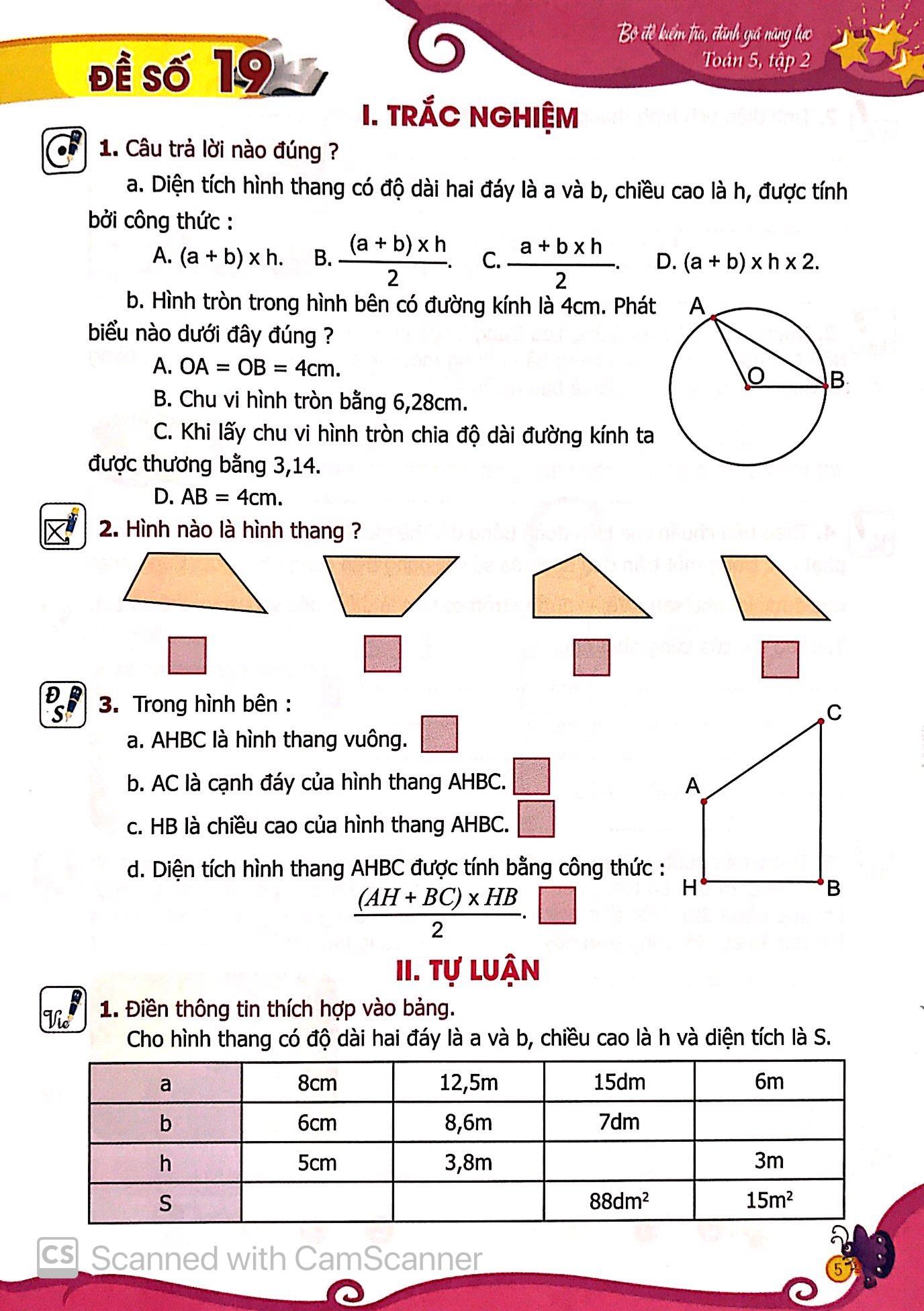 Bộ Đề Kiểm Tra, Đánh Giá Năng Lực Toán 5 - Tập 2