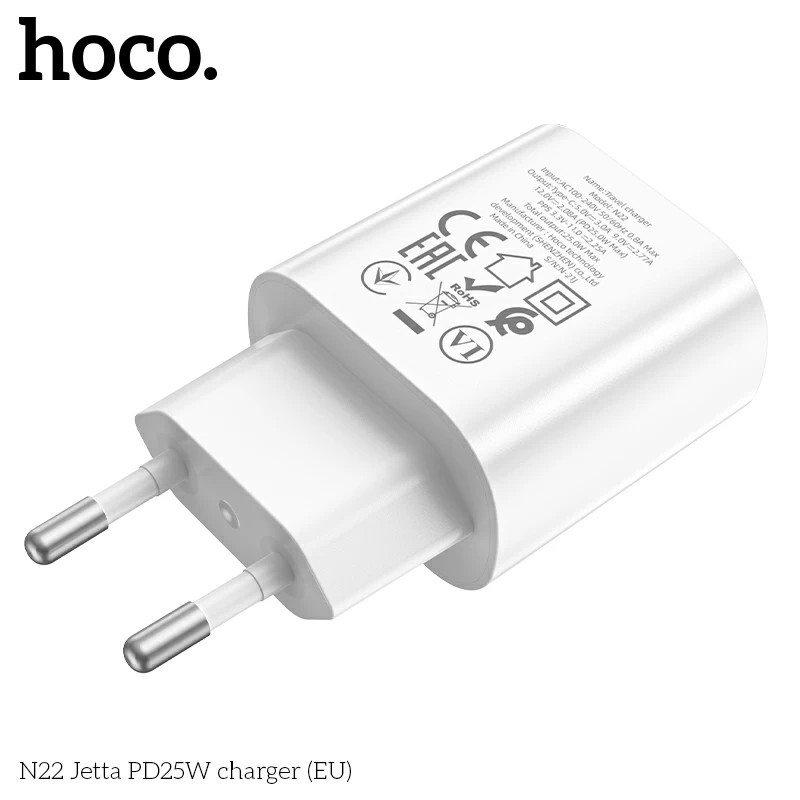 Bộ sạc PD25W Hoco N22 chất liệu cao cấp chống cháy 1 cổng Type-C chân cắm EU tiêu chuẩn, Hoco Mall Official Hàng chính hãng