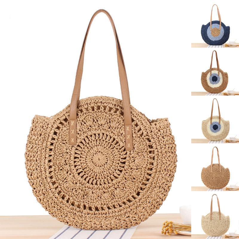 Balo Nữ Thời Trang Ống Hút Dệt Tote Họa Tiết Bãi Biển Túi Xách Retro Bohemia Khóa Raffia Mía Mua Sắm Du Lịch Đeo Vai Sứ Giả Ví Túi Sắc