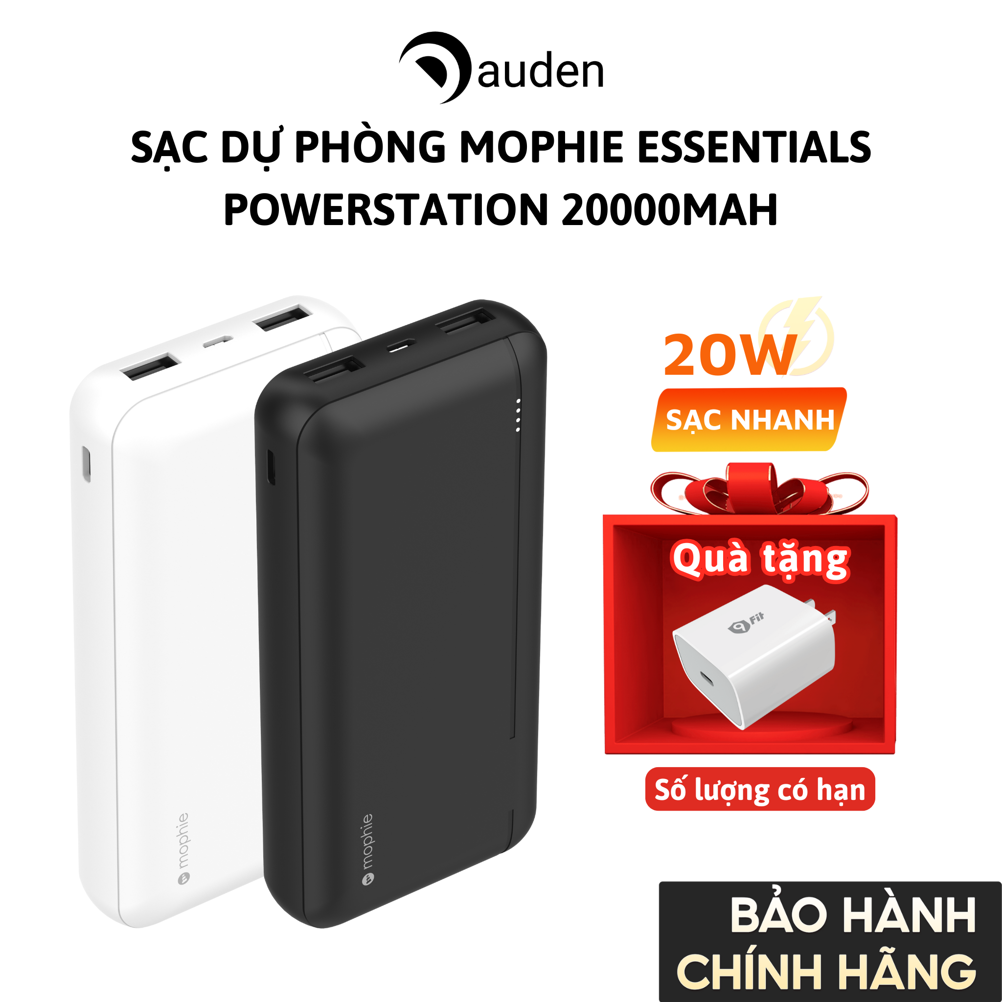 Sạc dự phòng mophie Essentials powerstation 20000mAh hỗ trợ sạc nhanh chuẩn PD 20w - Hàng chính hãng