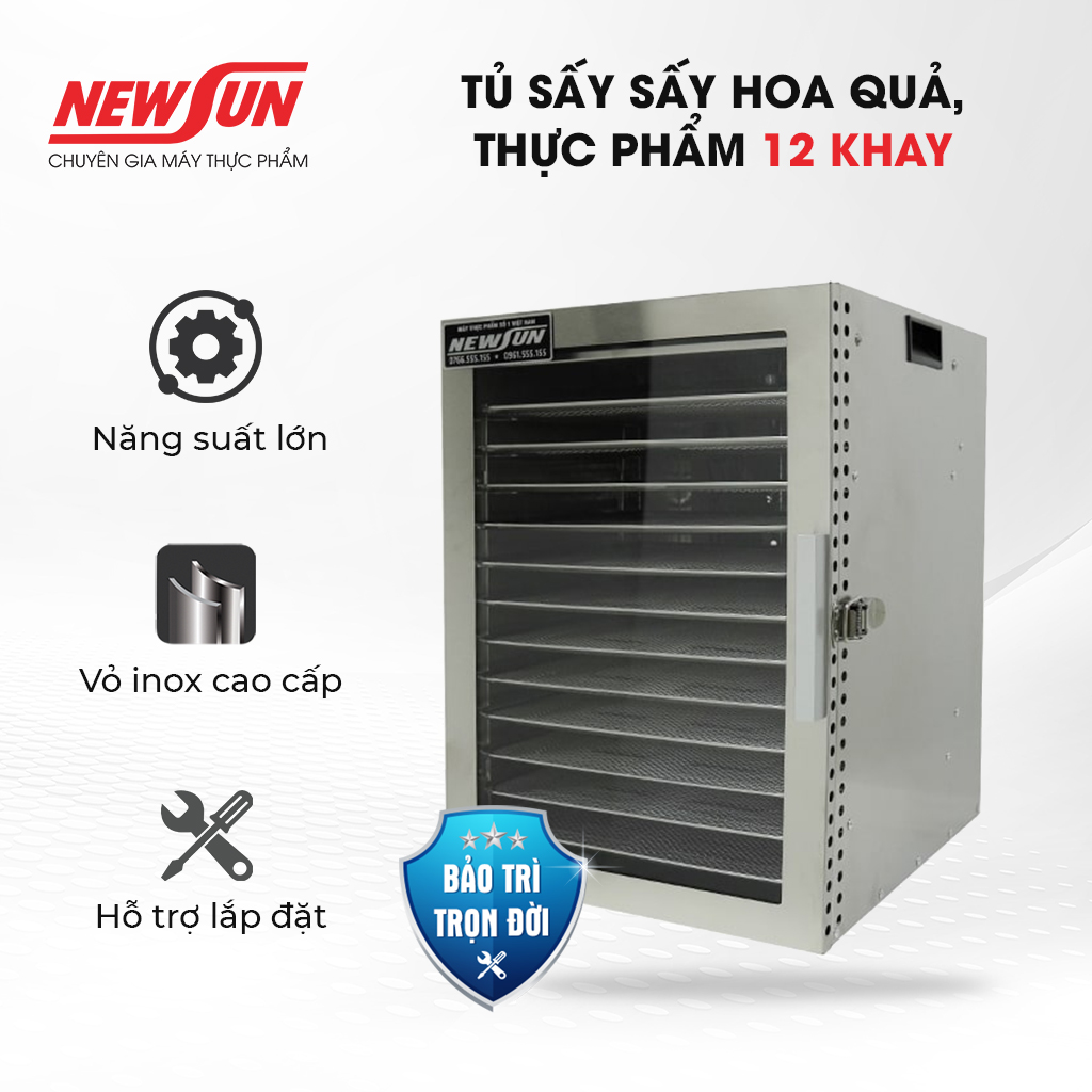 Máy sấy hoa quả, thực phẩm đa năng NEWSUN 12 khay sấy thực phẩm nhanh, đều cho chất lượng hoàn hảo - Hàng chính hãng