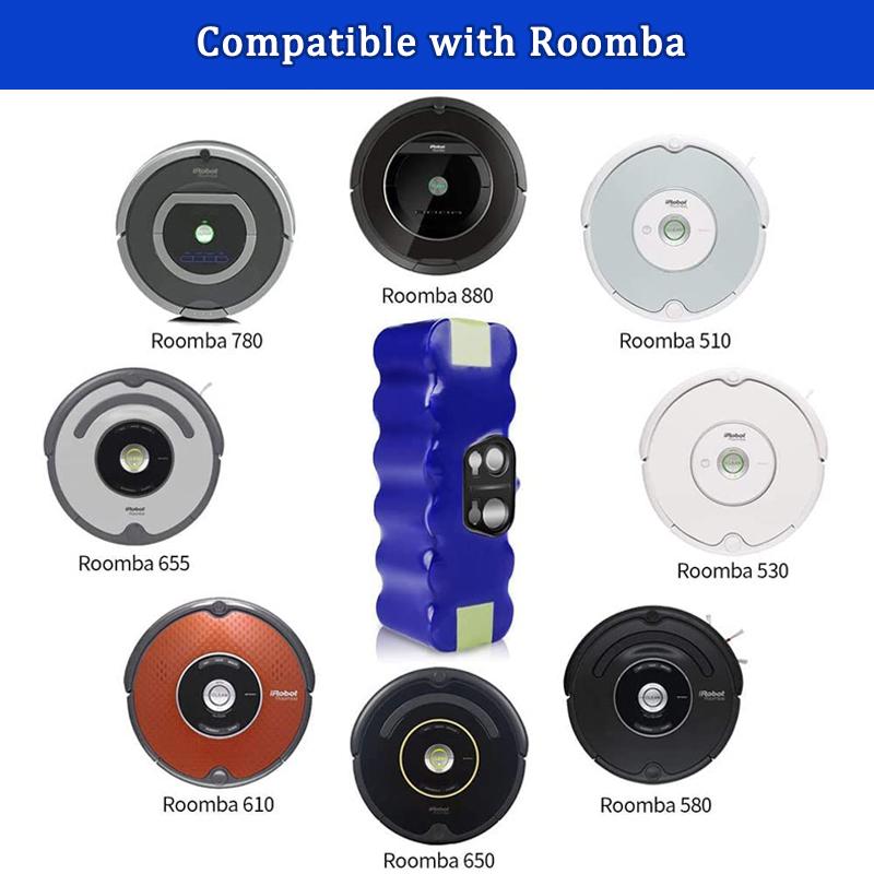 14.4V Cho Pin iRobot Roomba 500 600 700 800 900 Series 510 530 550 650 770 780 790 870 880 960 980 Máy Hút Bụi Bateria Màu Sắc: 1-Li-ion 6.4Ah Đen
