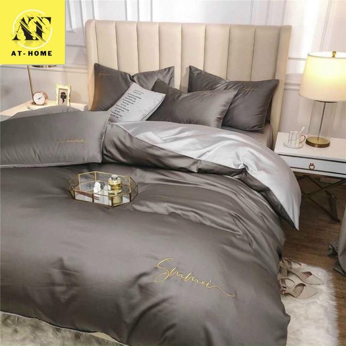 Set 5 Món Chăn Trần Bông Ga Gối Tencel 40s LAN PHAM BEDDING - Xám Đậm